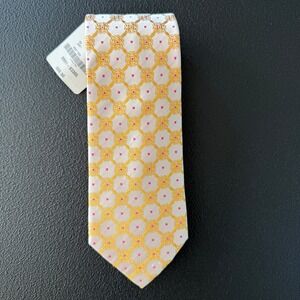 NWT Bruno Marchesi Necktie Mens Cream Yellow Pink Silk Geometric Tie MSRP $59.50